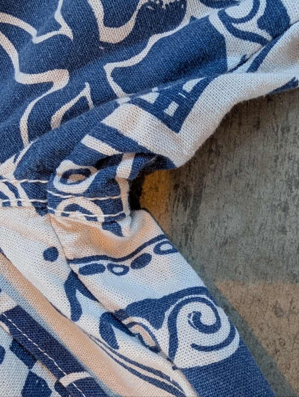 Blue & White Printed Linen Pull On Pants - Blue Bandana Geo Sardines Fish - Picture 4 of 11